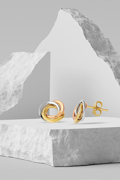 Bilezikci Tria Halka Klipsli Altın Düğüm Küpe