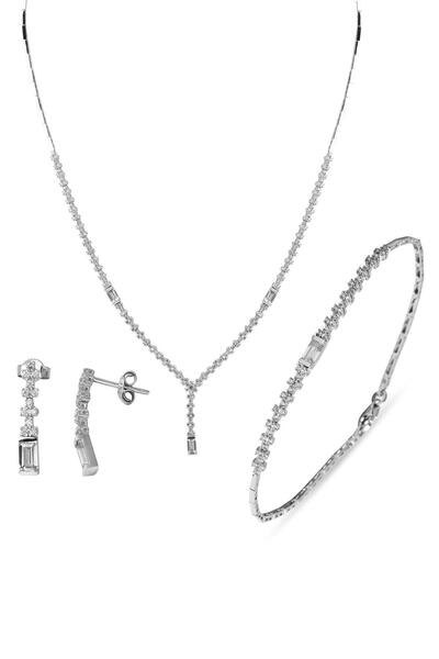 Bilezikci Favori Baget Taşlı 14 Ayar Beyaz Altın Set