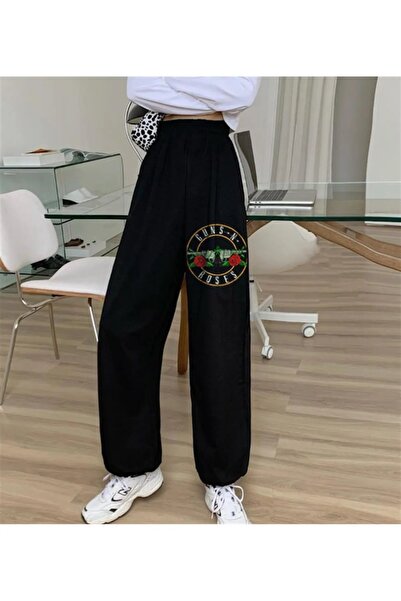 Le Savu Guns N Roses Printed Oversized Unisex Black Sweatpants