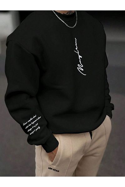 MODARİCH Μαύρο φούτερ Never Complain Oversize - Ροζ ράσο με λαιμόκοψη