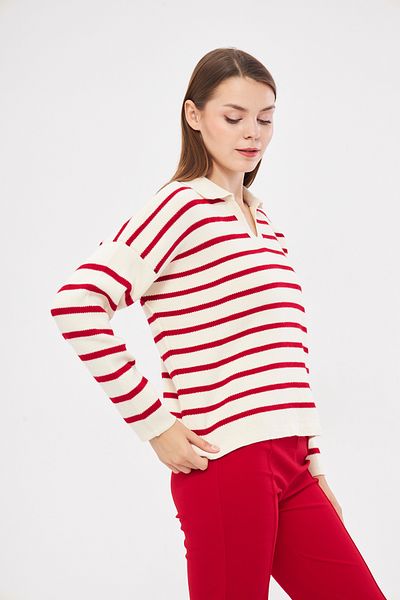 brako tekstil Pulover oversize tricot cu dungi cu gât polo de damă