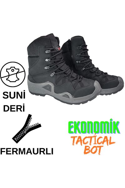 LIGHTINGHM Cizme tactice de iarnă din piele artificială pentru exterior cu fermoar negru pentru camping militar