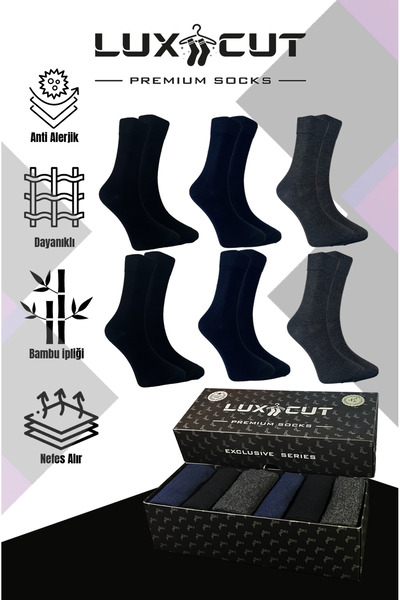 LUXCUT Exclusıve Serıes Bambu erkek soket uzun düz dikişsiz kutulu 6 çorap (2...