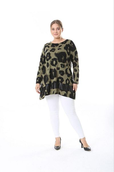 özle fashion Women's Plus Size Leather Garnished Blouse