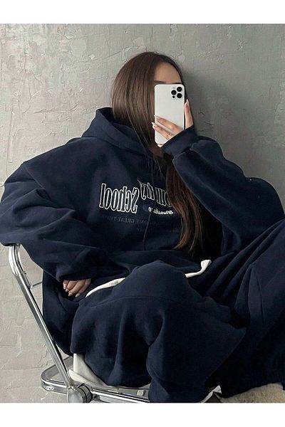 MODARİCH Φούτερ Navy Blue Oversize Hooded - Country Printed