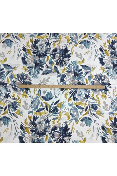 Evcimenhome Keten parça kumaş 170cmX170cm springmavi renk: ekru-mavi-sarı