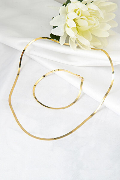 Bilezikci Ezme Zincirli Bileklikli 14 Ayar Altın Set