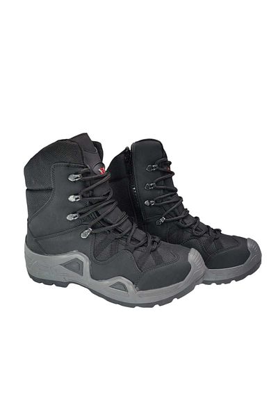 LIGHTINGHM Cizme tactice de iarnă din piele artificială pentru exterior cu fermoar negru pentru camping militar