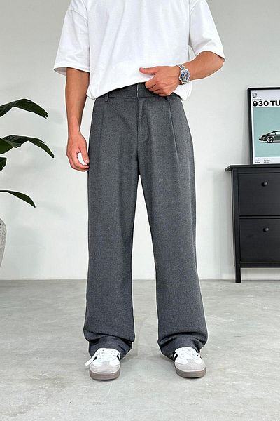 HAFKAGİYİM Anthracite Pleat Detail 01 Baggy Fabric Trousers