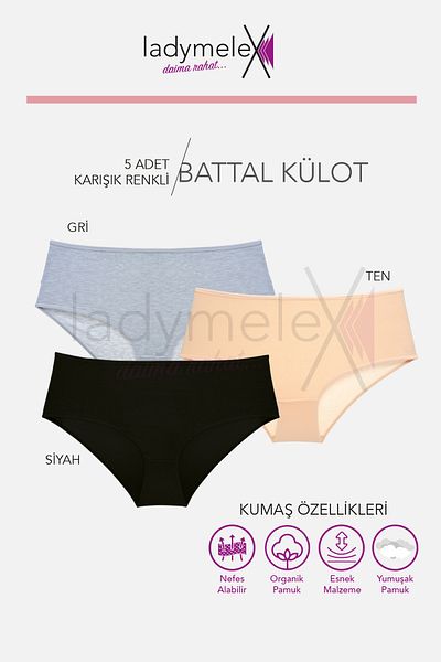 LadyMelex Chiloți pentru femei, talie mijlocie-înaltă, mari dimensiuni, slipi supradimensionați (4XL-5XL-6XL) 5 bucăți, piele neagră gri