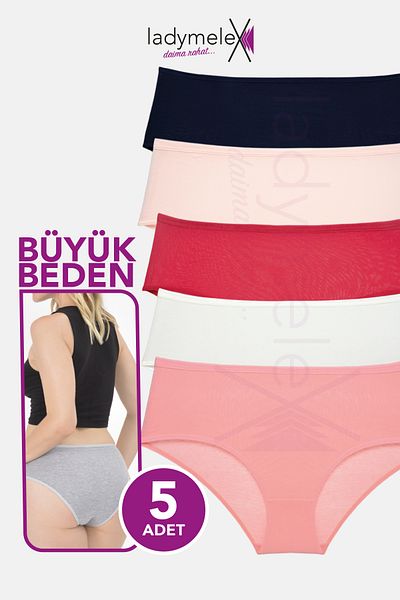 LadyMelex Chiloți pentru femei, slip cu talie medie înaltă, mărime mare (XL-2XL-3XL-4XL-5XL-6XL) 5 bucăți, culori deschise