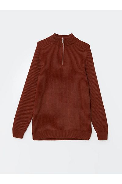 LC Waikiki Lcw Vision Brick Red Stand Collar Long Sleeve Men's Knitwear Sweater