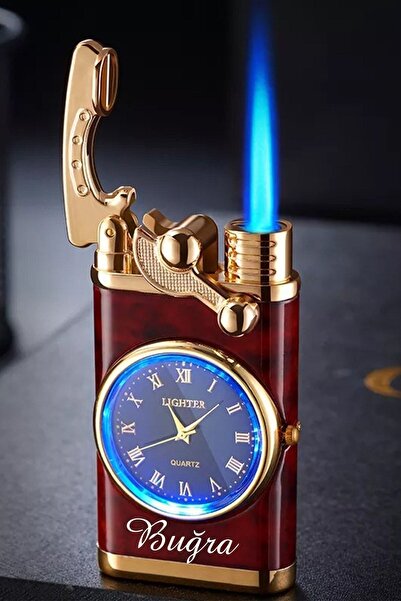 HEDGİFT Kişiye Özel Lüks Saatli Pürmüzlü Gazlı Çakmak