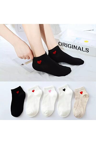 Atacık Çorap 5 чифта цветни дамски тенис чорапи с сърцеви мотиви