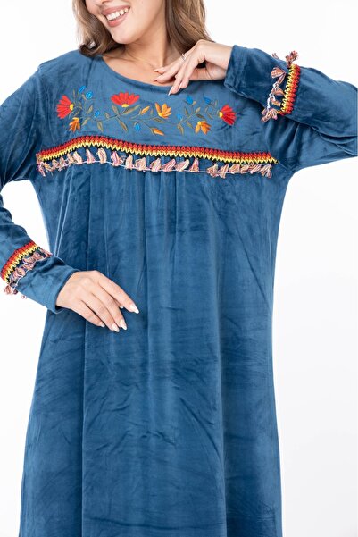 mervemoda Women's Long Sleeve Velvet Dress