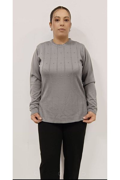 AKŞEN GİYİM LARGE SIZE LONG SLEEVE THIN CORRATED FABRIC COOL STRING 70 CM SIZE COLLAR WITH LACE 1stQUALITY MOTHER BLUZ