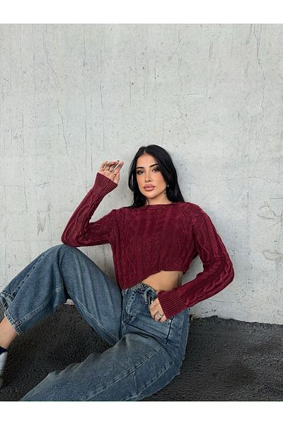buqre's moda Pulover crop cu decolteu rotund, lavabil, cu ajustare normală