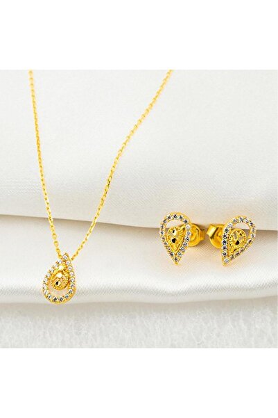 Label Küpe + Zincirli Kolyeli 22 Ayar 2'li Altın Set