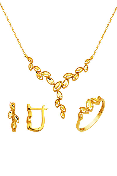 Label Yaprak 22 Ayar Taşsız 3'lü Altın Set