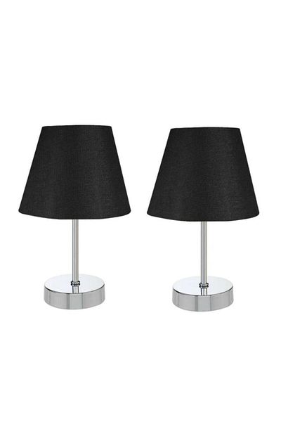 Art&Gift Black Chrome Set - Metal Leg Double Lampshade Table Lamp