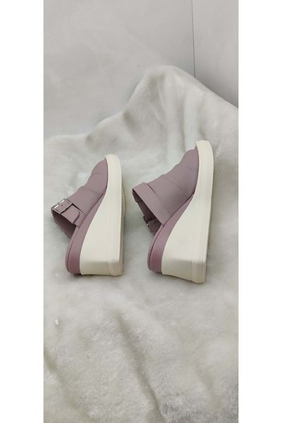 ÇİĞDEM KUNDURA Genuine Leather Powder Women's Slippers - Wide Banded Wedge Heel