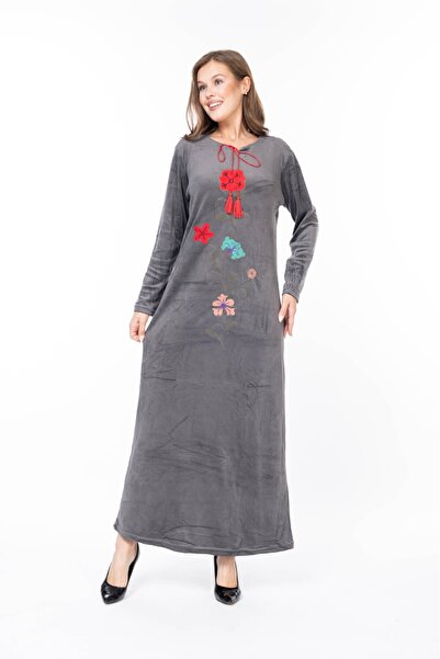 mervemoda Women's Long Sleeve Velvet Dress