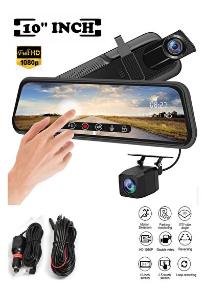Yellowtech 4K 9.66" Dokunmatik Aynalı Araç Kamerası –Tam Ekran Gece Görüş, Çift Kamera, Apple &Android Uyumlu