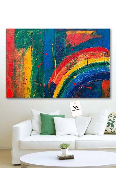 Limitless Design Rainbow Abstract Hd Print Canvas Painting with Blue Oil Pain...