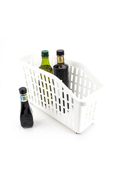 Myend 2 White Wheeled In-Cabinet Organizer Basket, Practical Organizer Basket with Wheels