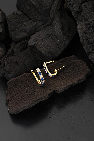 Bilezikci Lacivert Taşlı 14 Ayar Altın Bebek Küpesi