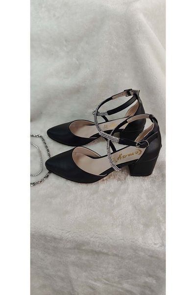 ÇİĞDEM KUNDURA Black Pointed Toe Stone Heeled Shoes - Çiğdem Cmy At9