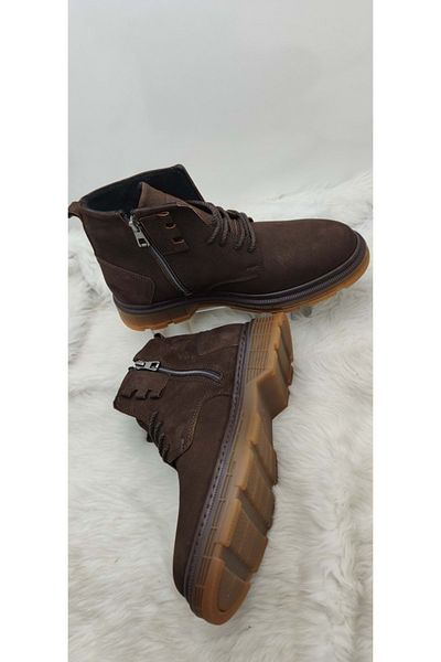 ÇİĞDEM KUNDURA Çiğdem Bitter Brown Real Nubuck Δερμάτινο Πλαϊνό Φερμουάρ, Δεμένο Αθλητικό Μοντέλο Μπότες (2207)