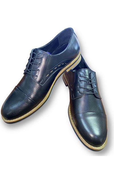 Voyager Pantofi casual din piele pentru bărbați negri - cu șireturi (3414)