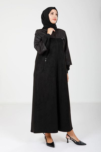 Beyza Μαύρο Suede Ferace - με φερμουάρ και τσέπη 9129