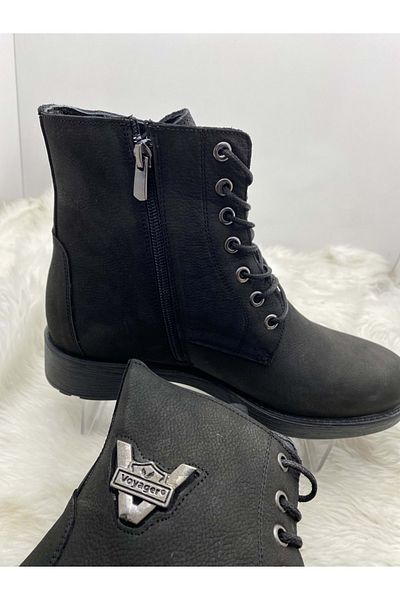 Voyager Ανδρικές μαύρες μπότες - Γνήσιο δέρμα Nubuck, έμβλημα (3517)