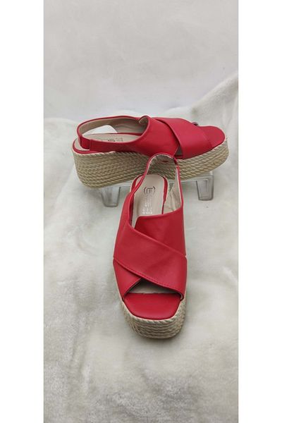 ÇİĞDEM KUNDURA White Wedge Heel Sandals - Çiğdem Genuine Leather, Elastic Back (Blssn15)