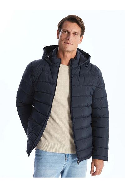 LC Waikiki LCWAIKIKI معطف منتفخ كلاسيكي بغطاء للرأس للرجال