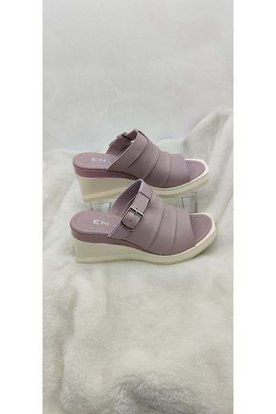 ÇİĞDEM KUNDURA Genuine Leather Powder Women's Slippers - Wide Banded Wedge Heel