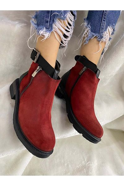 ÇİĞDEM KUNDURA Red Crocus Patterned Real Suede Leather Boots
