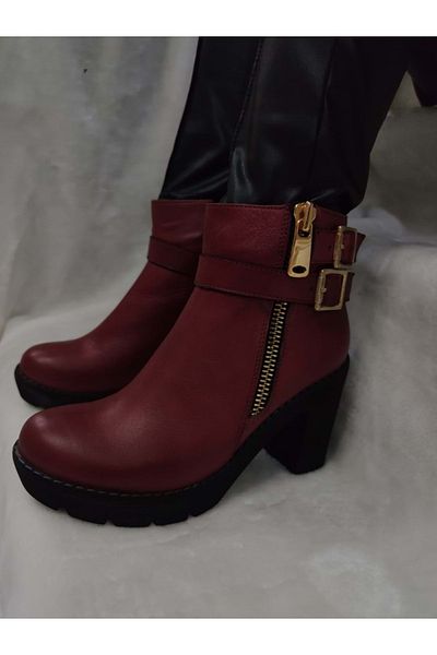 ÇİĞDEM KUNDURA Claret Red Crocus Platform Women's Boots - Genuine Leather (B7A)