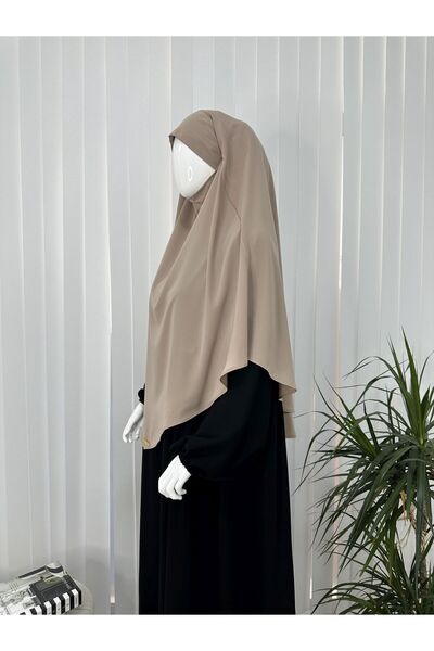 erasra class Beige Colored Single Layer Medina Silk Practical Tied Triangle Souffle Scarf - Suitable for Hajj and Umrah