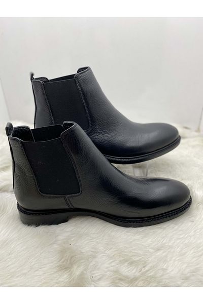 ÇİĞDEM KUNDURA Çiğdem Genuine Leather Black Men's Boots with Elastic Sides