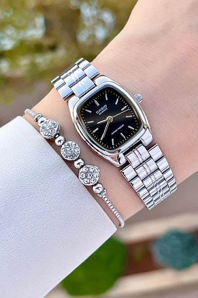 Casio Women's Wristwatch with Black Cord and Metallic Color