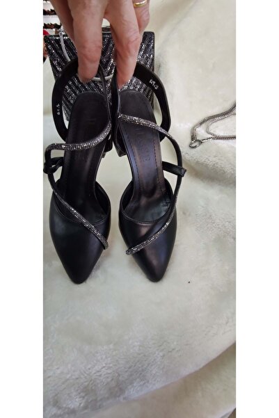 ÇİĞDEM KUNDURA Çiğdem Siyah Taşlı Alçak Topuk Abiye Babet Ayakkabı (WİE AT1)