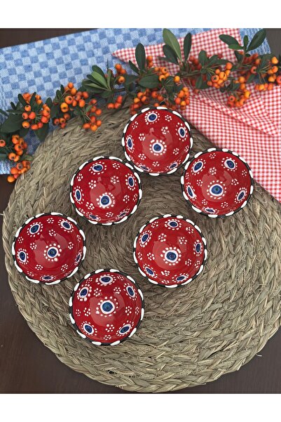 Den Tasarım Hediyelik Red Evil Eye Bead 6 Pieces Bowl Snack Bowl, Turkish Delight Bowl, Sauce Bowl