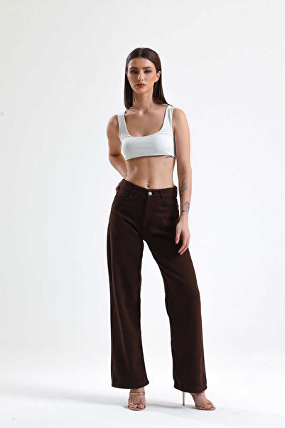 Vovikon Жіночі габардинові брюки з високою талією - широкі штанини, крій «бой...