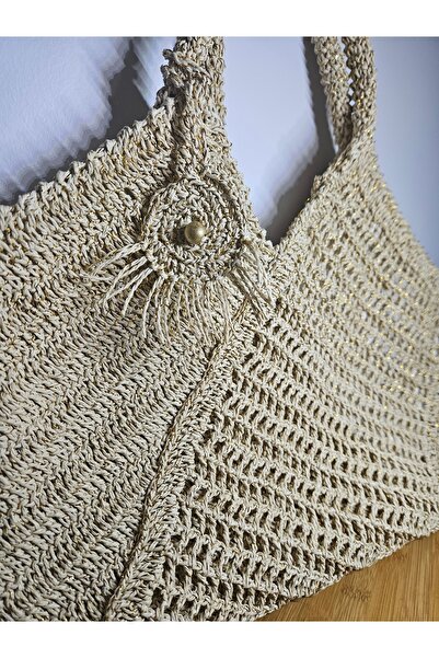 Yoran Büfe Hediyelik Geanta tricotata manual model soare de culoare crem