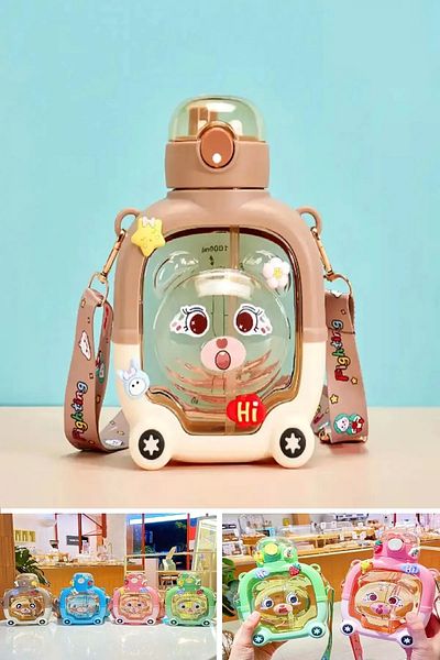 Rosemor 1000 ml Capacity Bpa-Free Children's Water Bottle - Cute Water Bottle, with Teddy Bear Figure and School Lid