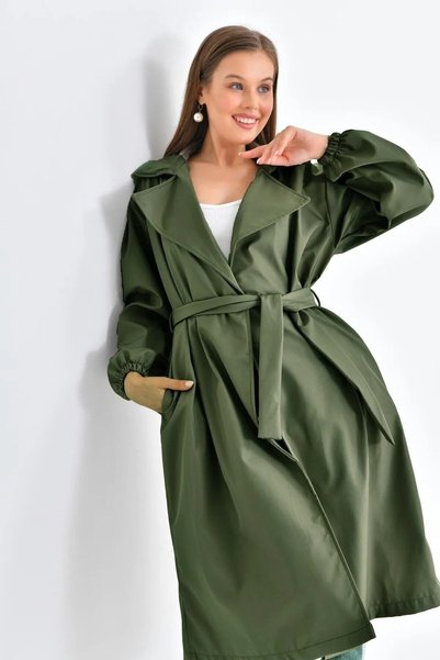 AV ANZAV 1574 Waist Tied Khaki Balloon Arm Trench