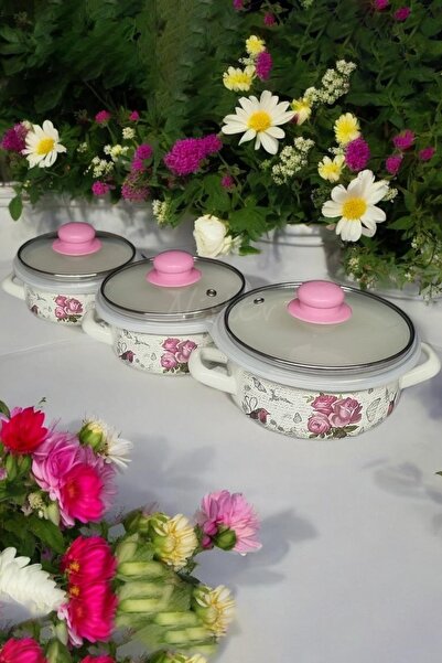 Nishev.com Evini Sev Italian Marbling 3-Piece Enamel Pot Set 14/16/18 cm - Cooking or Storage